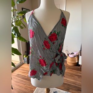 Size S - Striped Floral Wrap Shirt